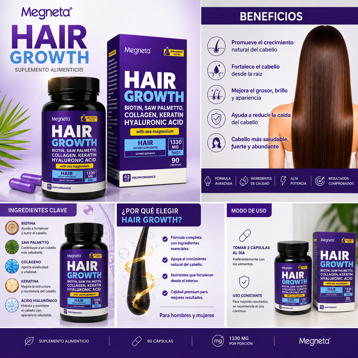 Suplemento Hair Growth Megneta Cabello