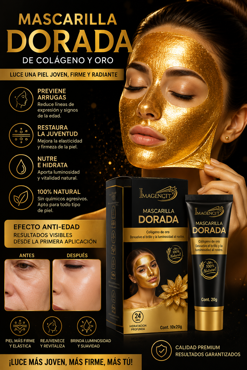 Mascarilla Colageno dorada (10  sobres)